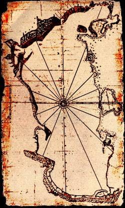 Карта Каспийского моря, снятая специалистами экспедиции князя А.Черкасского, 1715г.