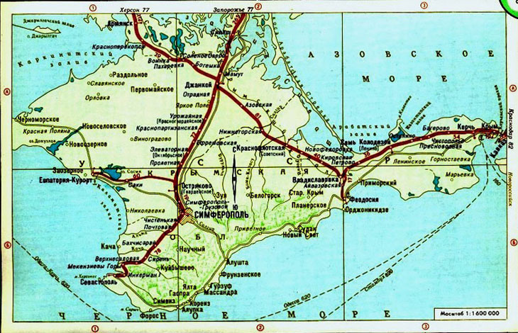 Карта железных дорог Крыма к к середине 20 века.